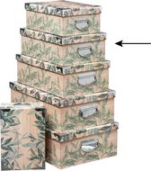 5Five Opbergdoos/box - 4x - Green leafs print op hout - L36 x B24.5 x H12.5 cm - Stevig karton - Leafsbox
