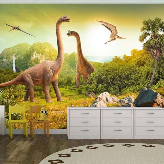 Fotobehang - Vliesbehang Dinosaurus , beige groen, kinderkamer, premium print