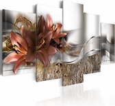 Schilderij - Lily Marsala en abstractie, 5 luik, Bruin/Wit, 2 maten, Premium print