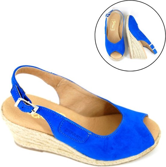 Stravers - Espadrilles Bleues à Talons Compensés Taille 33 Petites Tailles Dames Chaussures talons compensés
