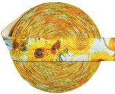Elastisch biaisband - Zonnebloemen print - 15 mm - 5 meter - elastiek - afwerkingsband kleding - Biesband