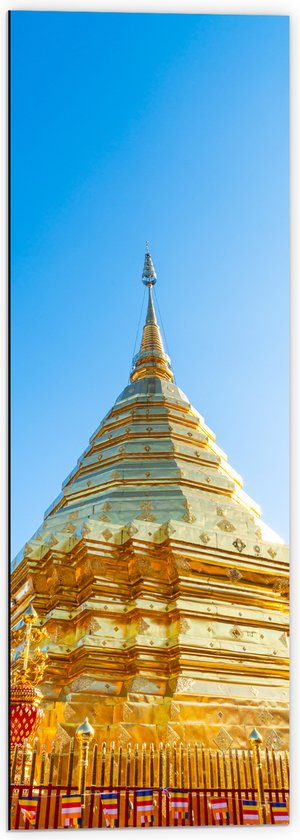 Dibond - Boeddhistische Wat Phrathat Doi Suthep Tempel Vol met Gouden Versieringen - 40x120 cm Foto op Aluminium (Wanddecoratie van metaal)