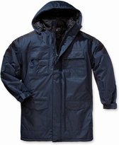 Heren thermoparka jas met capuchon blauw/zwart maat XXXL