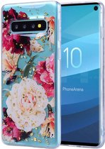 Samsung Galaxy S10 Glitter TPU Hoesje met Print Elegant Flowers
