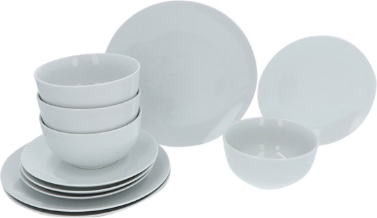Porland Frilly Porseleinen servies, 18 stuks, wit en goud, compleet en elegant servies, voor 6 personen