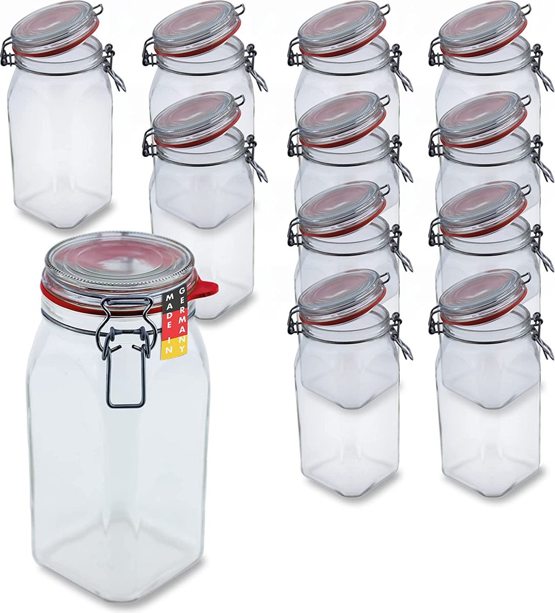 12 draadbeugelglazen 1550 ml bruikbaar als weckpot en fermenteerglas, voor het bewaren, glazen om te vullen, lege glazen met draadbeugel,