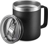Tasse thermos à Café - Thermos - Tasse à café - Tasse 2 en 1 à emporter - Tasse de voyage - Acier inoxydable / Zwart - 350 ml