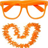 Koningsdag 2022 Oranje Set: Zonnebril & Hawaii Krans | Oranje Accessoires | Willem Alexander | Koningsdag Accessoires | Dames | Heren | Kinderen | Bril