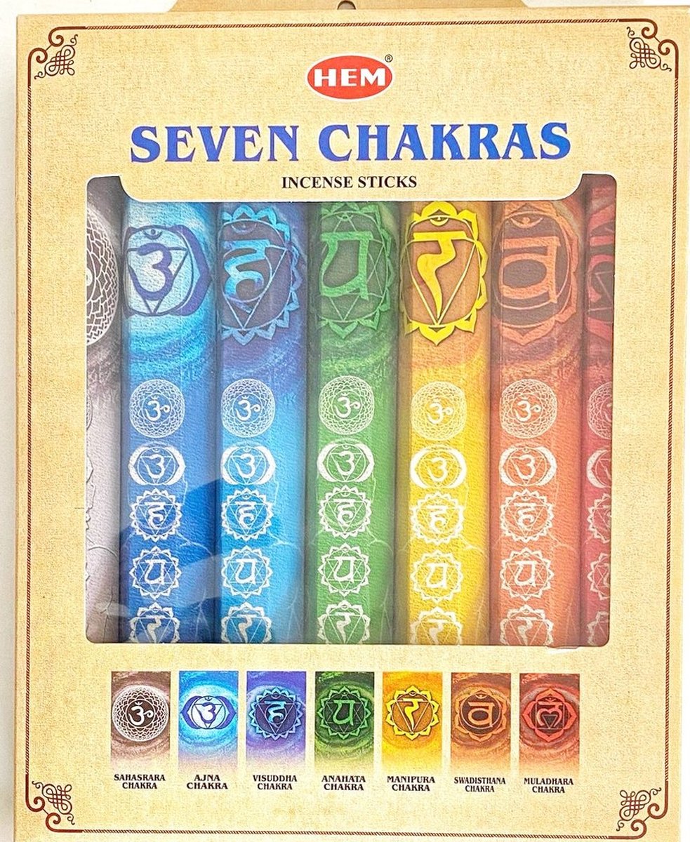 HEM - Seven Chakras - Wierook stokjes - giftpack - 7 doosjes - incl.. Nederlandse handleiding