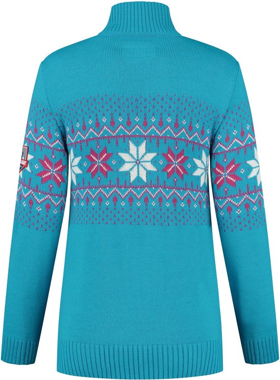 Yukiuiny Kersttrui voor dames, behaaglijk fijn gebreid, Noorse trui met geribbelde manchetten, feestelijke kersttrui, navyblauw, S