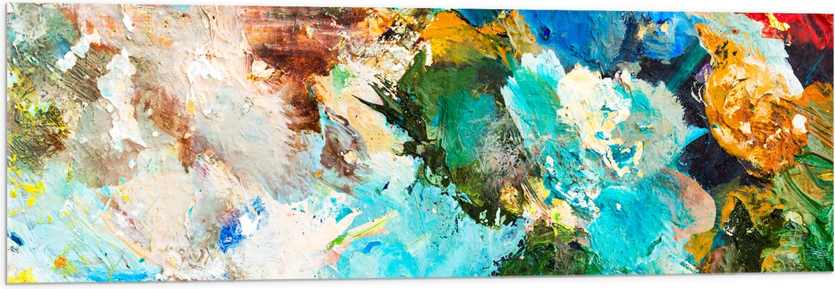 Acrylglas - Abstrcat Kunstwerk van Verschillende Kleuren Verf op Schilderij - 120x40 cm Foto op Acrylglas (Wanddecoratie op Acrylaat)