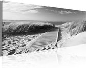 Schilderij - Uitzicht op Noordzee in zwart en wit 135x45cm