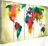 Schilderij - Wereldkaart , Ongewone Wereld , 5 luik