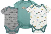 Baby Berliée - Set van 3 katoenen body's met korte mouwen - Pasgeboren - Rompertjes voor Jongens - Wit/Grijs/Groen - Autos (6-9 Maanden)