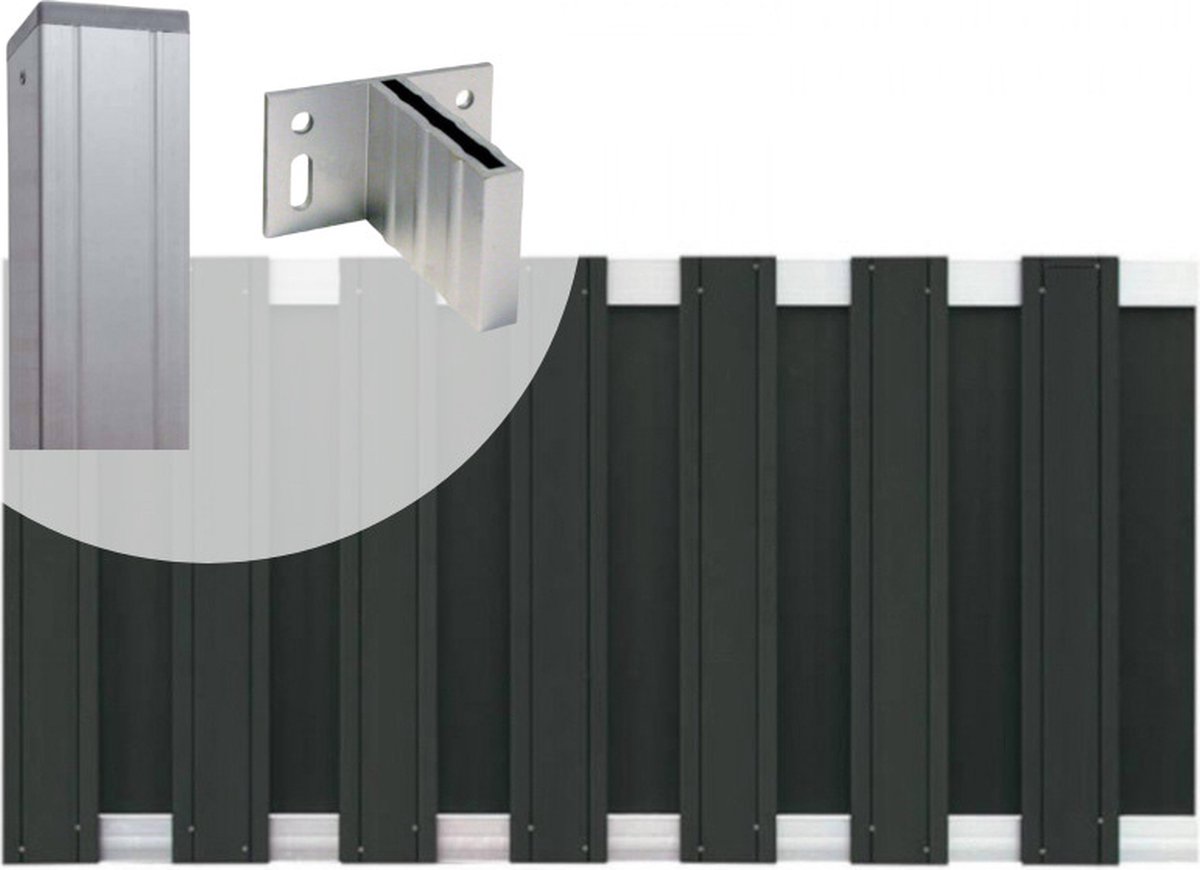 Tuinhek set composiet Stijl antraciet met blank aluminium frame (7,54 mtr)