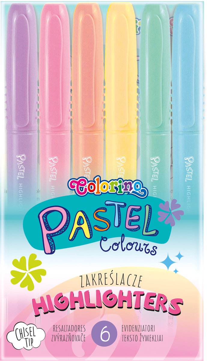 Colorino-Pastel kleuren-markeerstiften-6kleuren-highlighters.