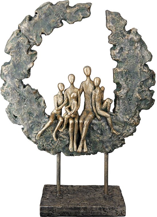 sculptuur gezin van vijf in boog -polyresin -brons kleur - brons grijs - 32 cm hoog