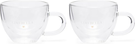 Riviera Maison Dubbelwandige glazen set met Ciao Bella - Ciao Bella Double Wall Glass Maat M - 230 ML - Glas - Transparant - 2 stuks