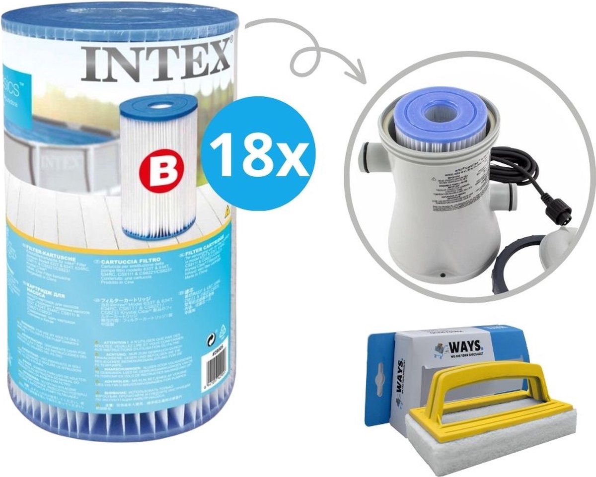 Intex - Filter type B - 18 stuks - Geschikt voor filterpomp 28634GS & WAYS scrubborstel