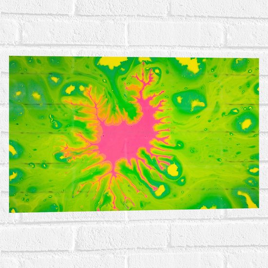 Muursticker - Abstracte Roze Vlek in Groen Bevlekte Omgeving - 60x40 cm Foto op Muursticker