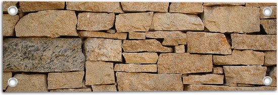 Tuinposter – Bruine Stenen Muur - 60x20 cm Foto op Tuinposter (wanddecoratie voor buiten en binnen)