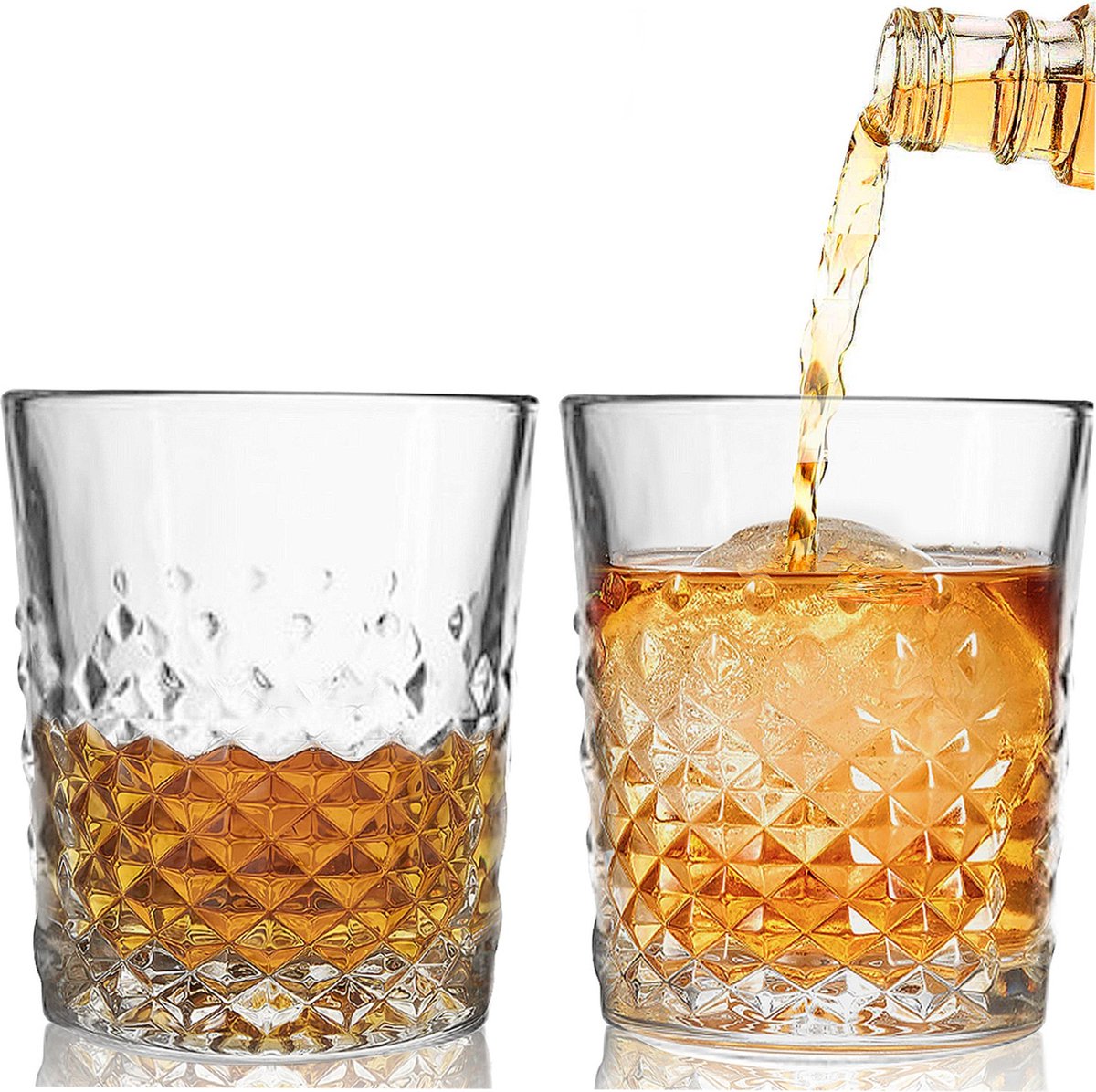 TEN® Whiskeyglazen Diamonds 345 ML - 2 stuks - Tumbler - Luxe drinkglazen - Rum glazen - Jeneverglaasjes - Borrelglaasjes