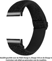Zwart Verstelbaar Elastisch Nylon Bandje geschikt voor Fitbit Charge 3 / Charge 3 SE / Charge 4 – Maat: zie maatfoto – black elastic nylon smartwatch strap - Polsbandje