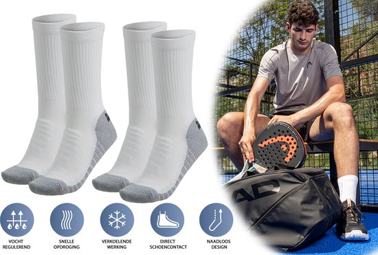 Chaussettes de sport - Chaussettes Padel Tennis Homme - 2 Paires - Wit -  Taille 39 42