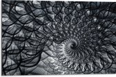 Dibond - Cirkelvormig Patroon met Zwart, Wit en Grijs - 75x50 cm Foto op Aluminium (Wanddecoratie van metaal)