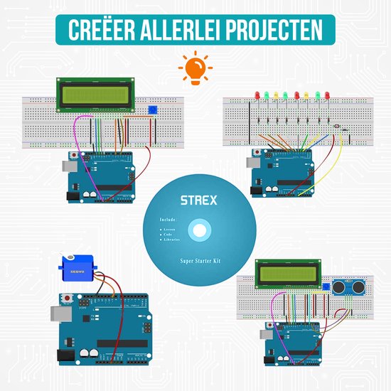 Strex Starter Kit geschikt voor Arduino - ATmega328P - 244 Delig - In Plastic Opbergdoos - Strex