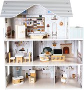 Maison de poupée Emma - bois - 60x24x70 cm - 3 étages - gris