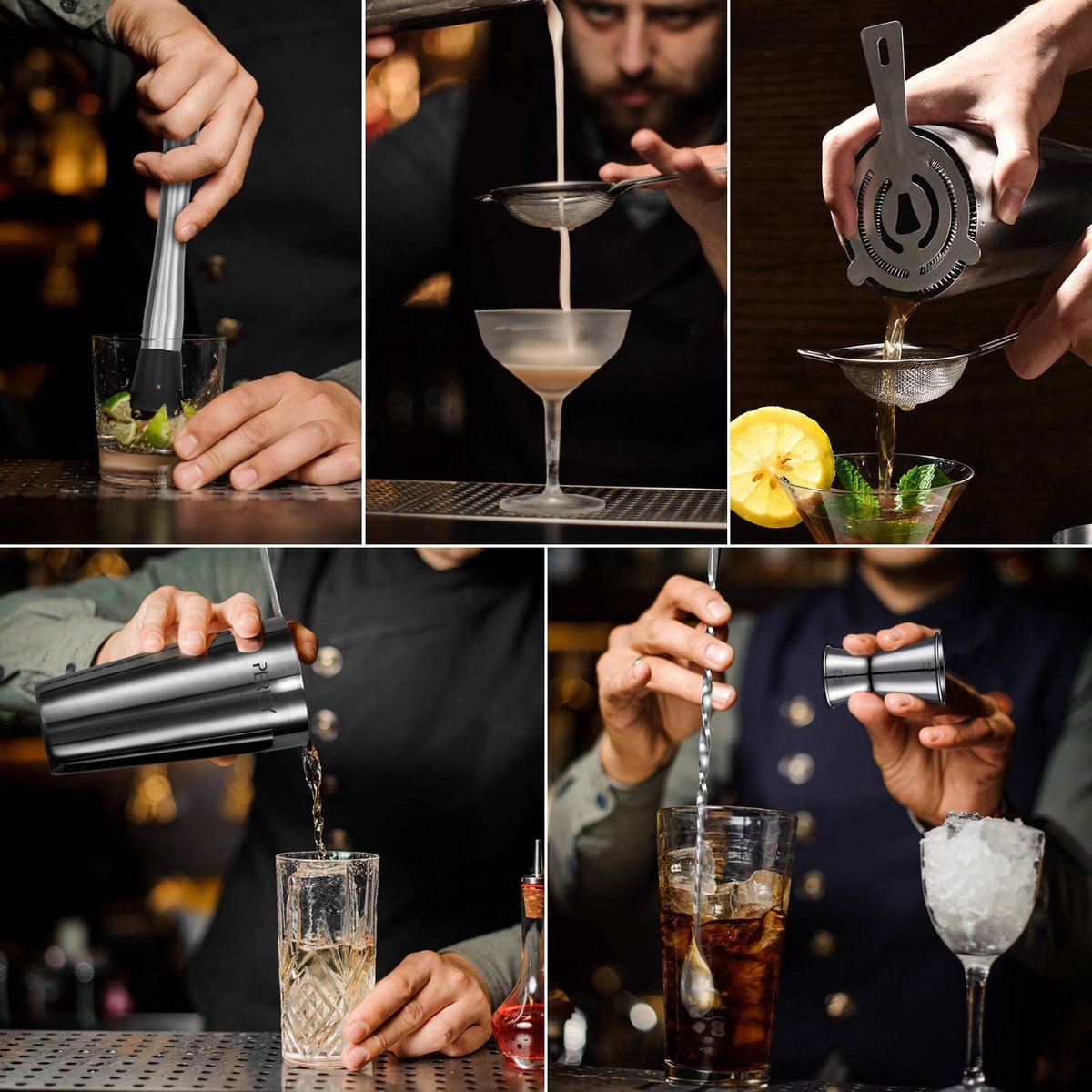 NUZAMAS Kit Shaker à Cocktail 400 Ml – Verre + Inox – 3 Pièces – Barman Maison & Pro