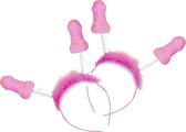 Funny Fashion Vrijgezellenfeest diadeem/tiara - piemels - roze - 8x stuks