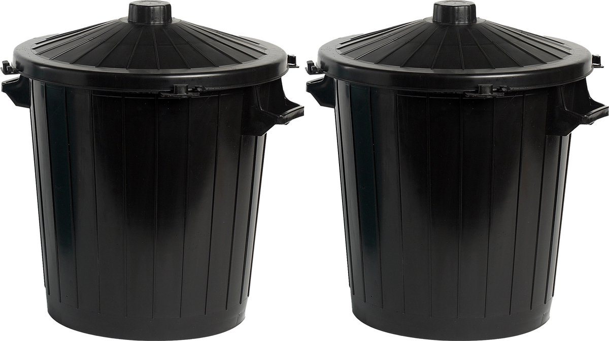 Cosy & Trendy Wasmand met deksel - 2x - 50 liter - zwart - 55 x 49 x 58 cm