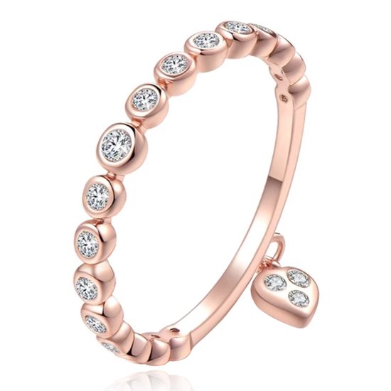 Dames Ring Rose kleurig Verguld met Zirkonia en Hartje-18mm