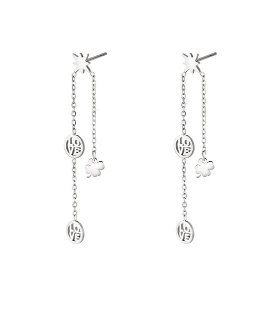 Yehwang - oorbellen - zilver - stainless steel - Love klavertje- Moederdag cadeautje - cadeau voor haar - mama