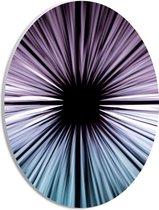 PVC Schuimplaat Ovaal - Abstracte Strepen in Paars en Blauw tegen Zwart Doek - 21x28 cm Foto op Ovaal (Met Ophangsysteem)