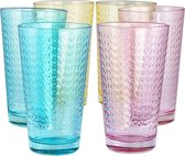 Tressa Kleurrijke glazen, set van 6 drinkglazen, 360 ml, cocktailglazen, waterglazen, kleurrijke longdrinkglazen, caipirinha, drinkglas, waterglas, geometrisch patroon