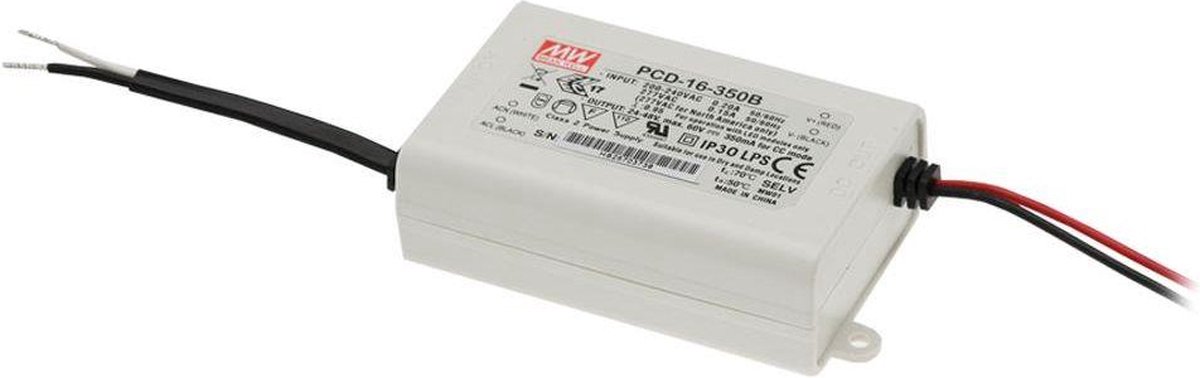 Mean Well PCD-16-350B LED-driver Constante stroomsterkte 16 W 0.35 A 24 - 48 V/DC Dimbaar, PFC-schakeling, Overbelastin