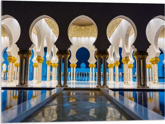 Acrylglas - Prachtig Versierde Binnenkant van Sjeik Zayed Moskee in Abu Dhabi - 80x60 cm Foto op Acrylglas (Wanddecoratie op Acrylaat)