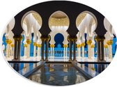 PVC Schuimplaat Ovaal - Prachtig Versierde Binnenkant van Sjeik Zayed Moskee in Abu Dhabi - 28x21 cm Foto op Ovaal (Met Ophangsysteem)