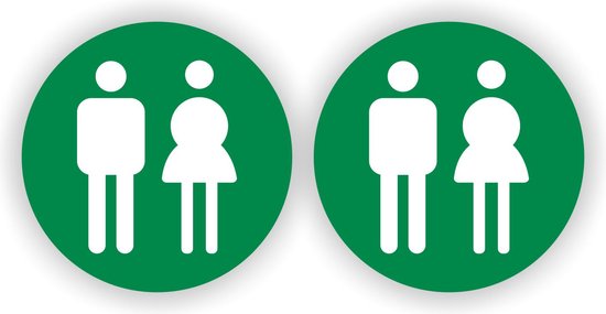 Dames en Heren WC pictogram sticker set 2 stuks groen