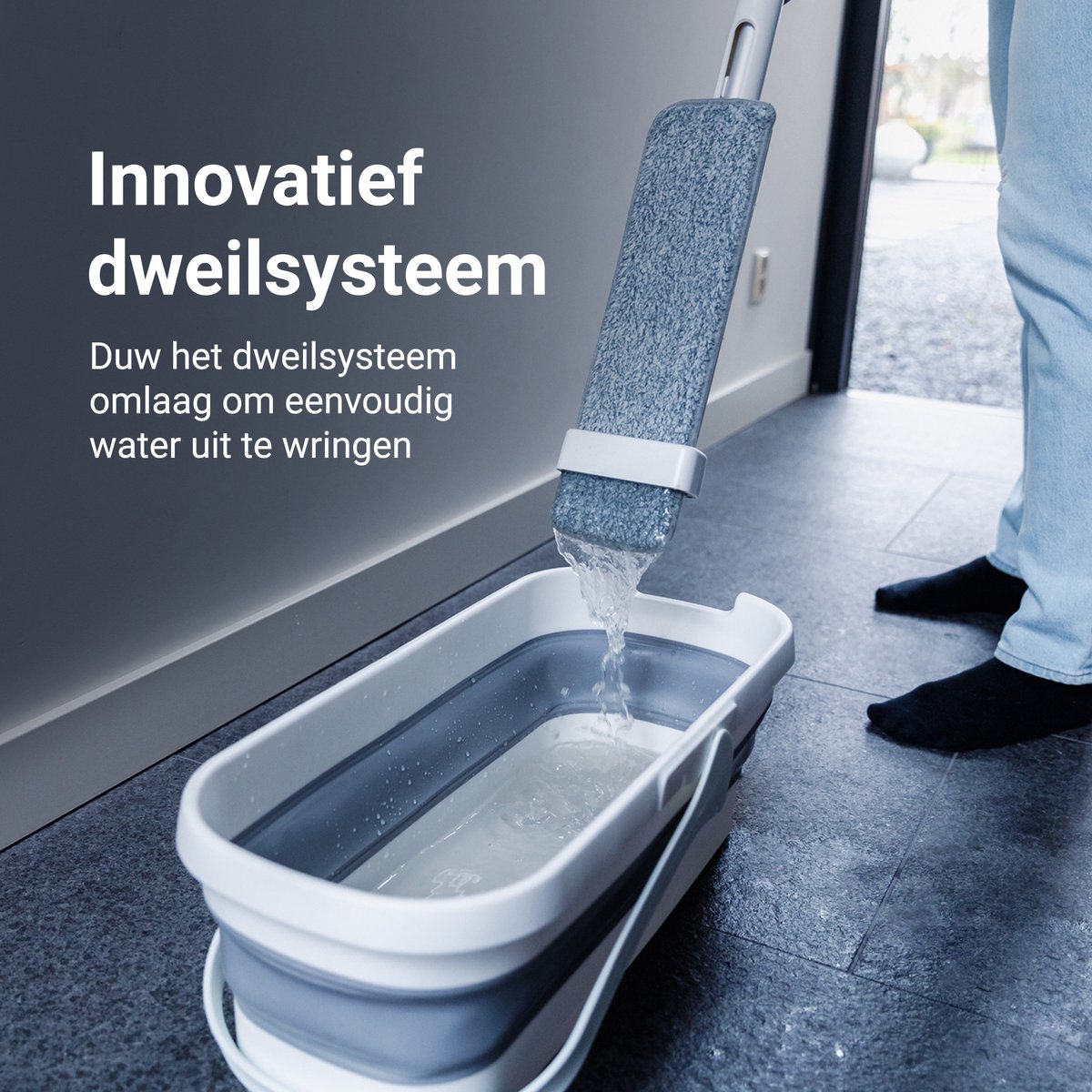 Techweise 4-in-1 Dweilsysteem met Spray en Opvouwbare Emmer met 2 Extra Microvezel Dweilen - Dweilset met Sprayfunctie - Vloerwisser - Dweil Mop - Dweilmop met Wringer thumbnail 3