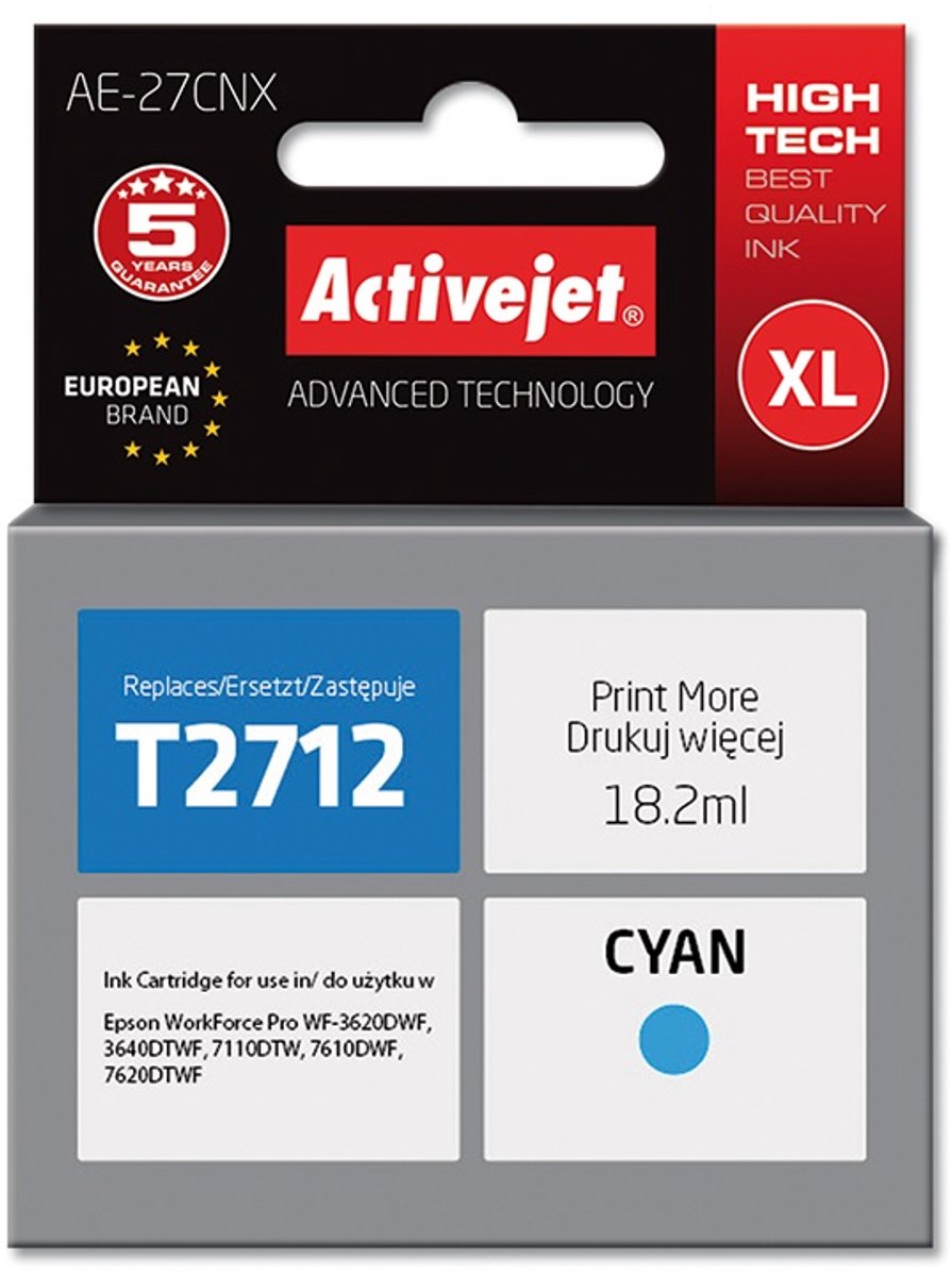 Activejet AE-27CNX inkt (vervanging van Epson 27XL T2712; Supreme; 18 ml; blauw)