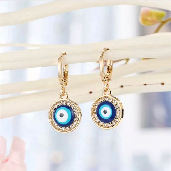 Akyol - Evileye – evil – eye – blauwe evileye – oorbellen– geluks oog oorbel – geluk – bescherming – diepe blauw -boze oog oorbellen -turkse oog -nazar boncuk -cadeau voor vriendin - blauwe oog oorbellen