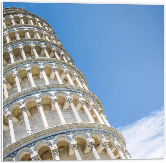 PVC Schuimplaat - Toren van Pisa vanaf onder - Italië - 50x50 cm Foto op PVC Schuimplaat (Met Ophangsysteem)