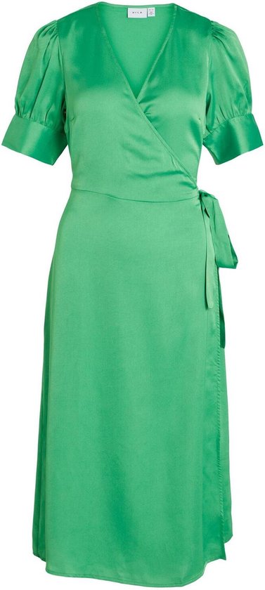 Vila Jurk Vinaria S/s Wrap Midi Dress/dc/su 14083215 Green Bee Dames Maat - 40