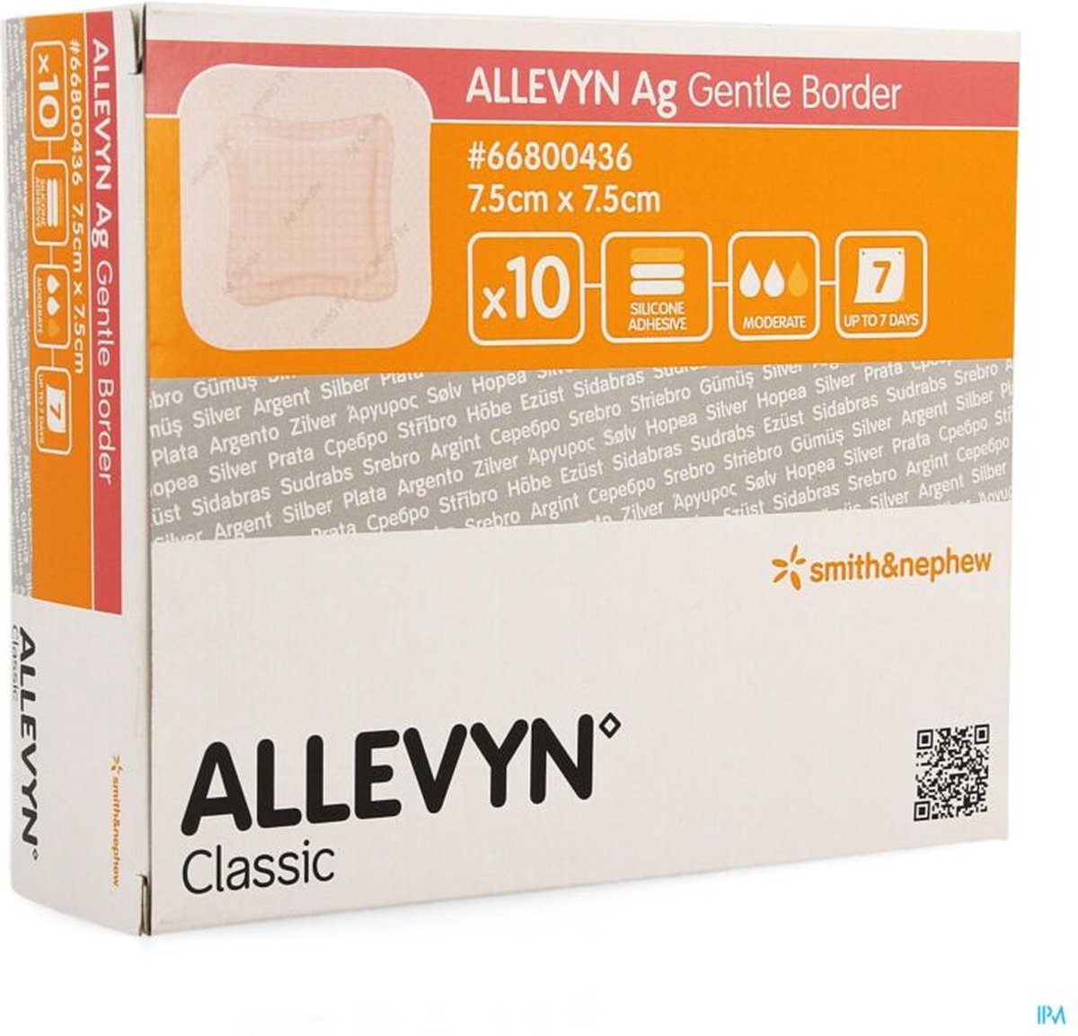 Smith & Nephew - Pleister - Wondzorg - Allevyn Ag Gentle Border - 7.5cm x 7.5cm - 10 stuks per doos