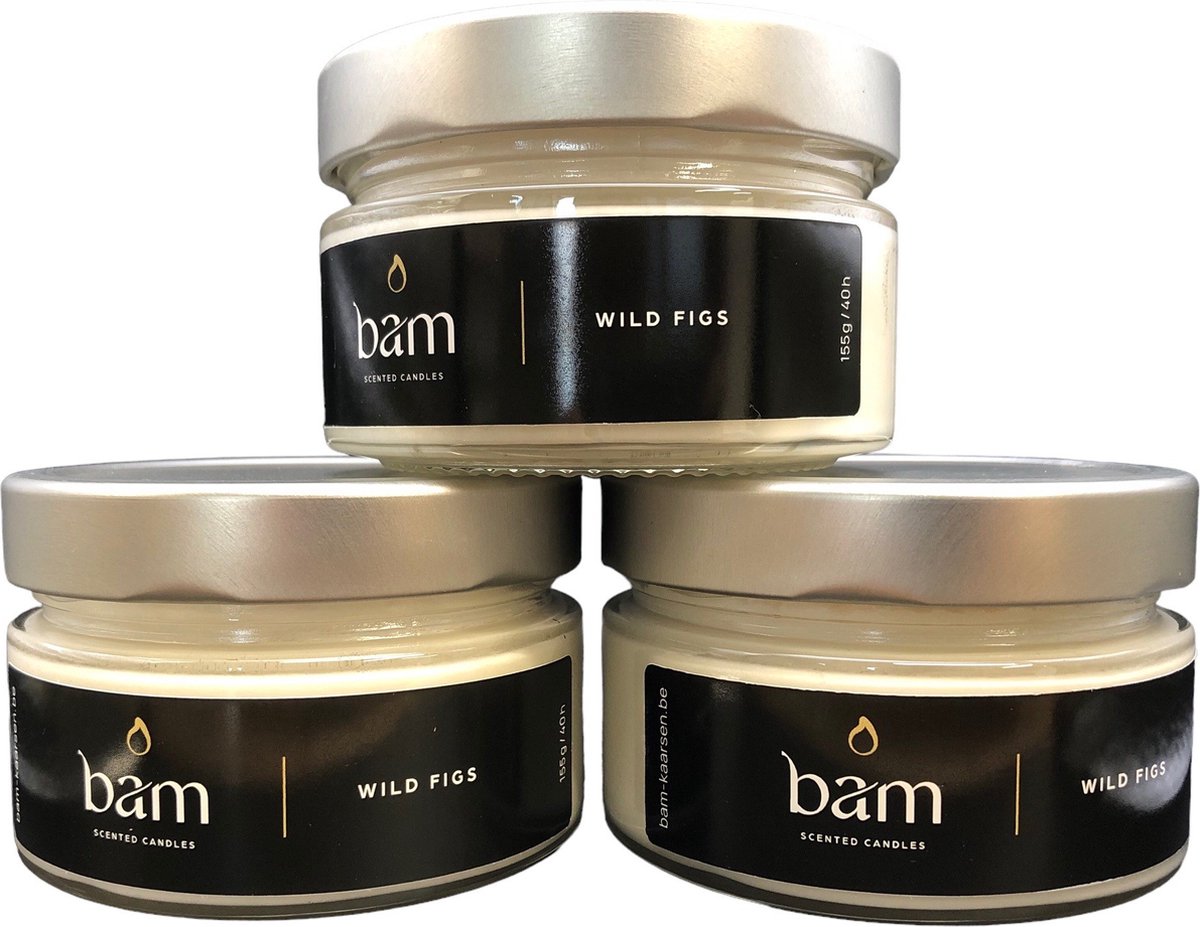 Bam kaarsen - 3 geurkaarsen - wilde vijgen - 40 branduren per kaars - op basis van zonnebloemwas - moederdag - cadeau - vegan doorschijnend vijg