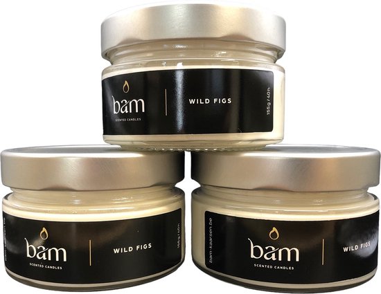 BAM kaarsen - 3 geurkaarsen - wilde vijgen - 40 branduren per kaars - op basis van zonnebloemwas - moederdag - cadeau - vegan